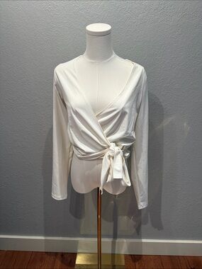 Salt Project Wrap Front Long-Sleeve Top in White